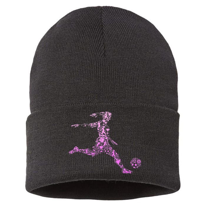 Soccer Player  funny soccer coach team Sustainable Knit Beanie