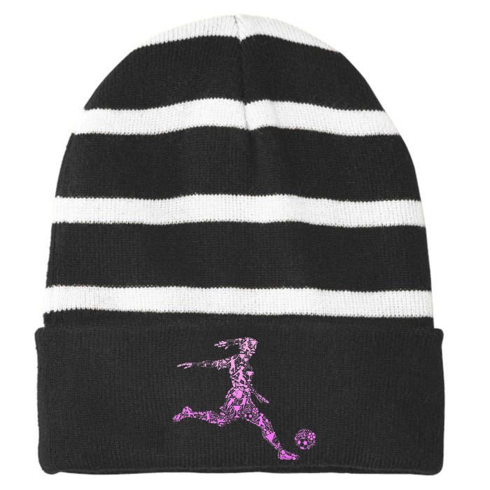 Soccer Player  funny soccer coach team Striped Beanie with Solid Band