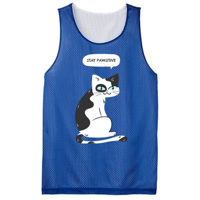 Stay Pawsitive Funny Cat Meme Graphic Design Great Gift Mesh Reversible Basketball Jersey Tank