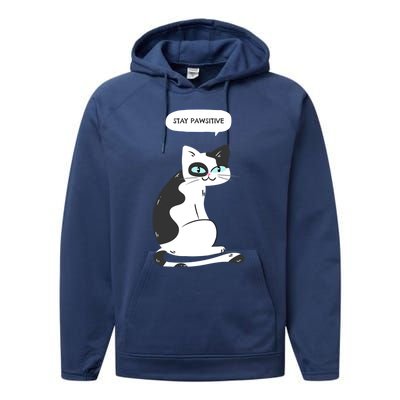 Stay Pawsitive Funny Cat Meme Graphic Design Great Gift Performance Fleece Hoodie