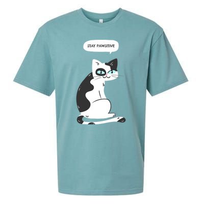 Stay Pawsitive Funny Cat Meme Graphic Design Great Gift Sueded Cloud Jersey T-Shirt