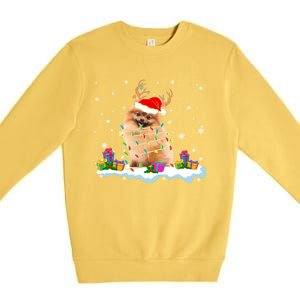 Santa Pomeranian Funny Christmas Lights Santa Reindeer Dog Great Gift Premium Crewneck Sweatshirt