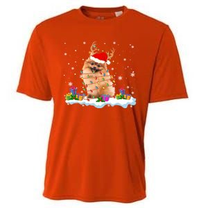 Santa Pomeranian Funny Christmas Lights Santa Reindeer Dog Great Gift Cooling Performance Crew T-Shirt