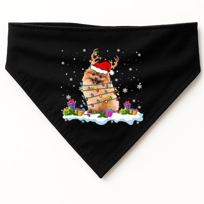 Santa Pomeranian Funny Christmas Lights Santa Reindeer Dog Great Gift USA-Made Doggie Bandana
