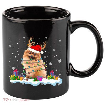 Santa Pomeranian Funny Christmas Lights Santa Reindeer Dog Great Gift 11oz C Handle Ceramic Mug