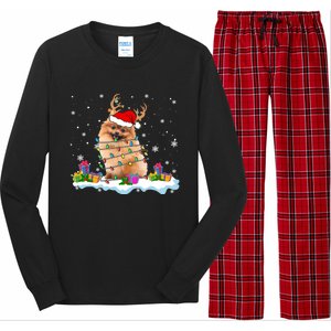 Santa Pomeranian Funny Christmas Lights Santa Reindeer Dog Great Gift Long Sleeve Pajama Set