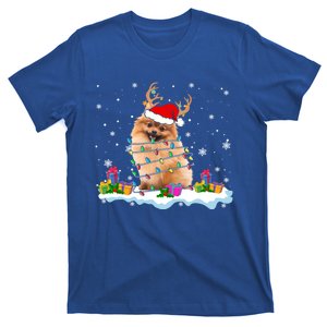 Santa Pomeranian Funny Christmas Lights Santa Reindeer Dog Great Gift T-Shirt