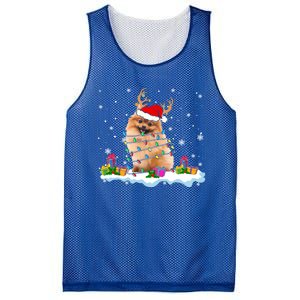 Santa Pomeranian Funny Christmas Lights Santa Reindeer Dog Great Gift Mesh Reversible Basketball Jersey Tank