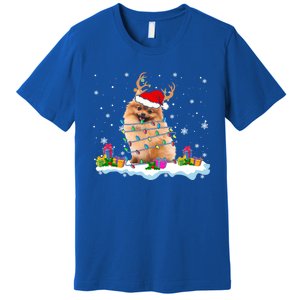 Santa Pomeranian Funny Christmas Lights Santa Reindeer Dog Great Gift Premium T-Shirt