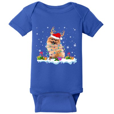 Santa Pomeranian Funny Christmas Lights Santa Reindeer Dog Great Gift Baby Bodysuit