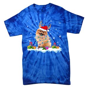 Santa Pomeranian Funny Christmas Lights Santa Reindeer Dog Great Gift Tie-Dye T-Shirt