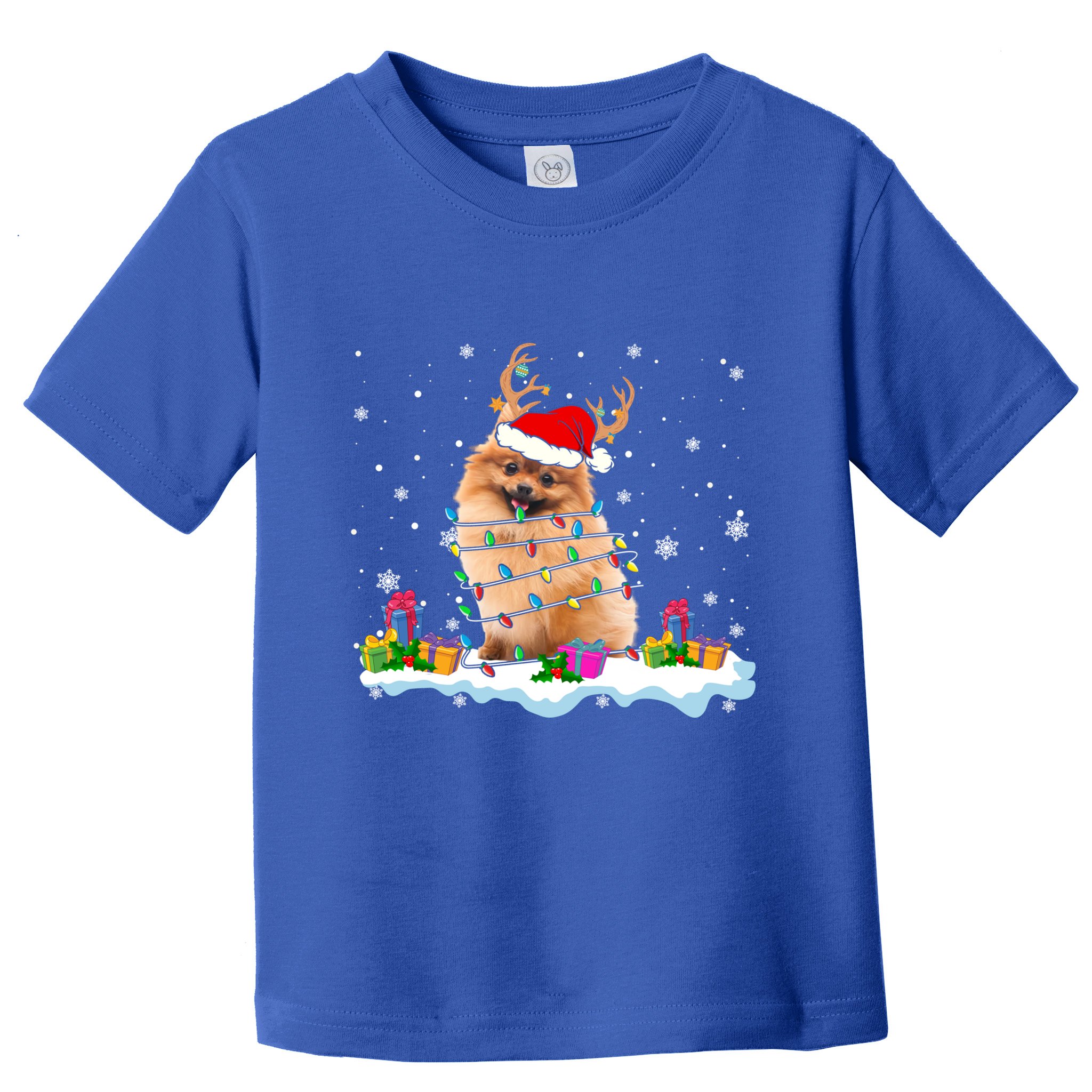 Santa Pomeranian Funny Christmas Lights Santa Reindeer Dog Great Gift Toddler T-Shirt