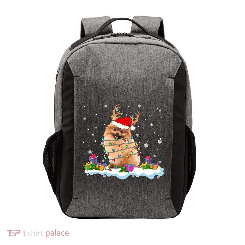 Santa Pomeranian Funny Christmas Lights Santa Reindeer Dog Great Gift Vector Backpack