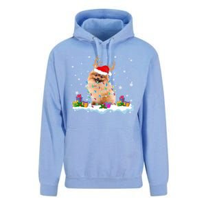 Santa Pomeranian Funny Christmas Lights Santa Reindeer Dog Great Gift Unisex Surf Hoodie