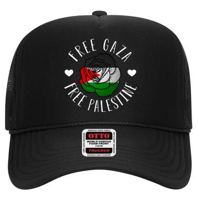 Support Palestine's Freedom with the Arabic Flag High Crown Mesh Back Trucker Hat