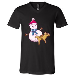 Snowman Pee Funny Naughty Fk Christmas Gift V-Neck T-Shirt