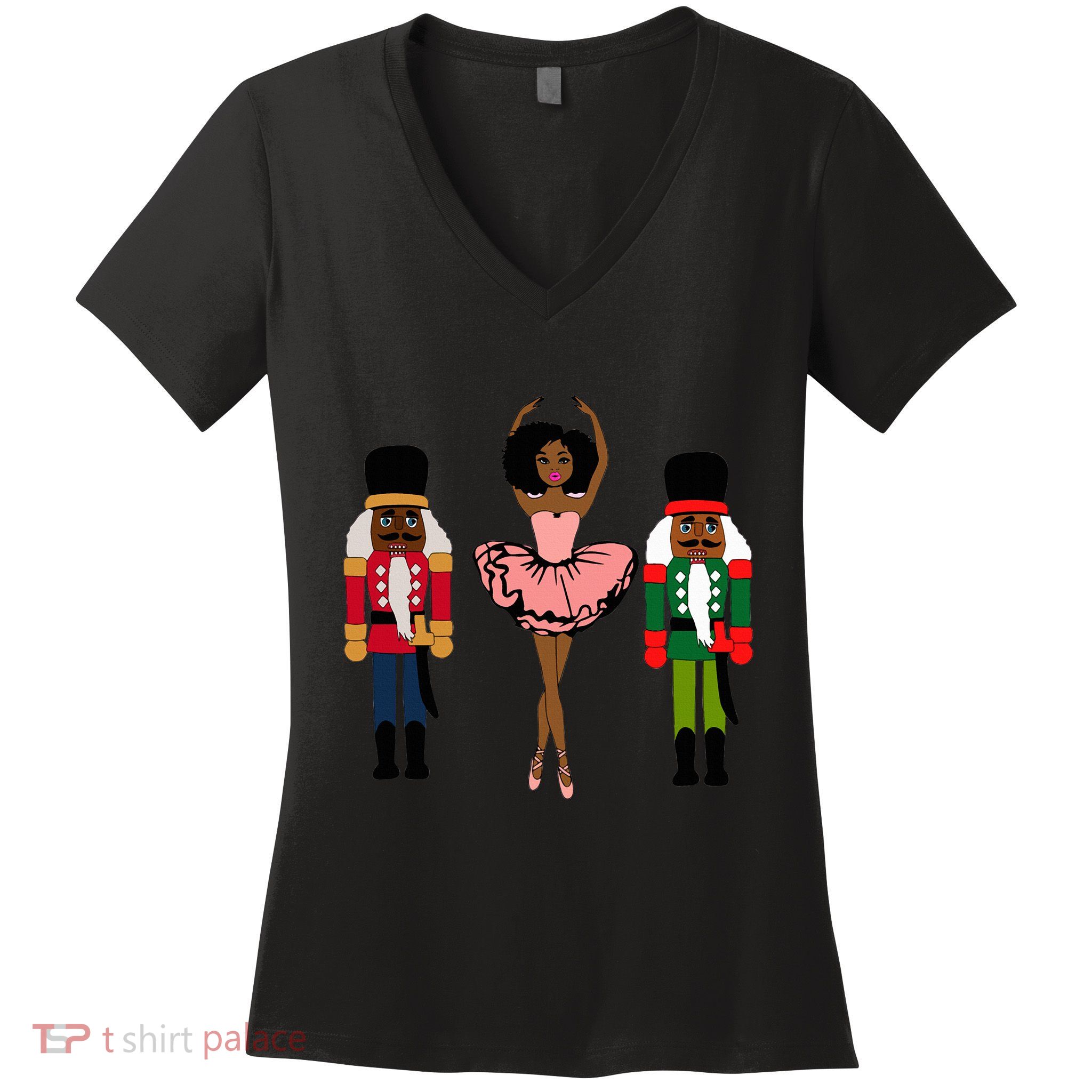 Sugar Plum Fairy Black Nutcracker Christmas African American  Women's V-Neck T-Shirt