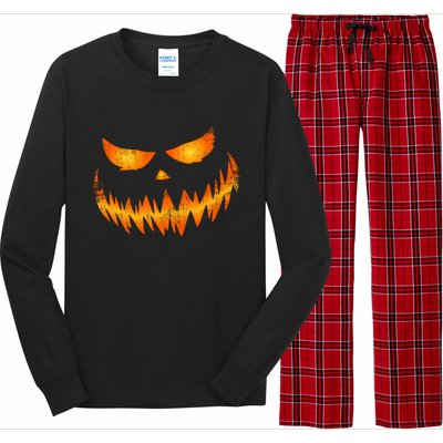 Scary Pumpkin Face Jack O Lantern For Halloween Funny Gift Long Sleeve Pajama Set