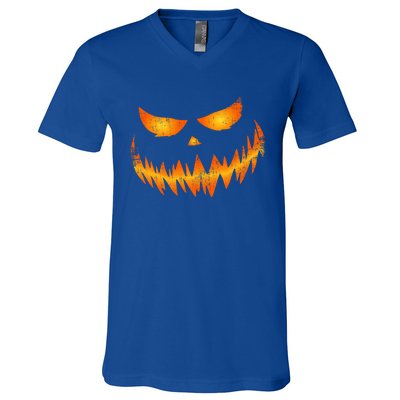 Scary Pumpkin Face Jack O Lantern For Halloween Funny Gift V-Neck T-Shirt