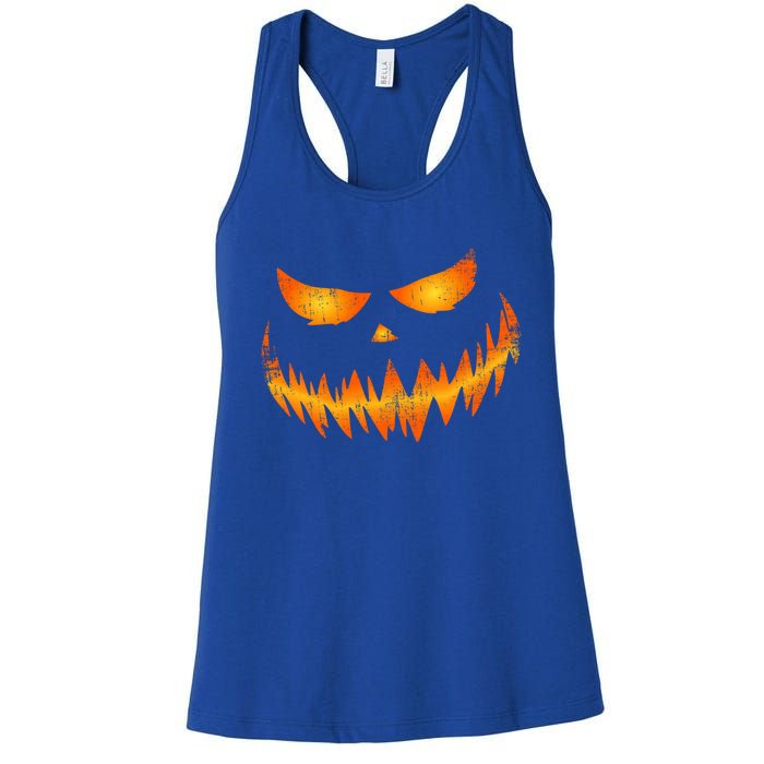 Scary Pumpkin Face Jack O Lantern For Halloween Funny Gift Women's Racerback Tank