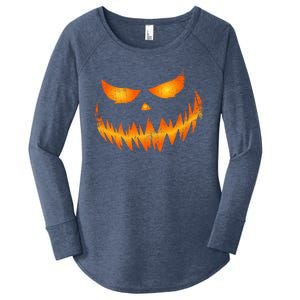 Scary Pumpkin Face Jack O Lantern For Halloween Funny Gift Women's Perfect Tri Tunic Long Sleeve Shirt