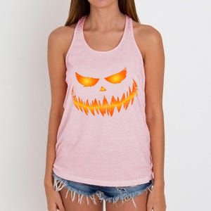 Scary Pumpkin Face Jack O Lantern For Halloween Funny Gift Women's Knotted Racerback Tank