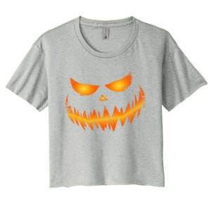 Scary Pumpkin Face Jack O Lantern For Halloween Funny Gift Women's Crop Top Tee