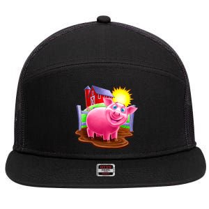 Smiling Pig Farm 7 Panel Mesh Trucker Snapback Hat