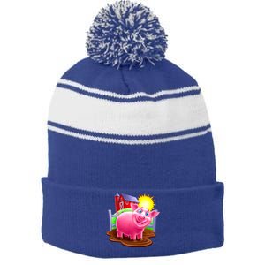 Smiling Pig Farm Stripe Pom Pom Beanie