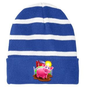 Smiling Pig Farm Striped Beanie with Solid Band