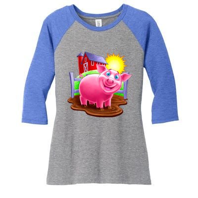 Smiling Pig Farm Women's Tri-Blend 3/4-Sleeve Raglan Shirt