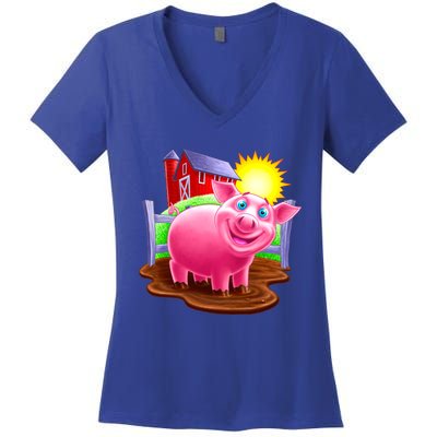 Smiling Pig Farm Women's V-Neck T-Shirt