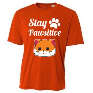 Stay Pawsitive Funny Cat Lover Motivational Gift Cooling Performance Crew T-Shirt