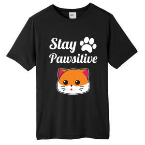 Stay Pawsitive Funny Cat Lover Motivational Gift Tall Fusion ChromaSoft Performance T-Shirt