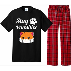 Stay Pawsitive Funny Cat Lover Motivational Gift Pajama Set