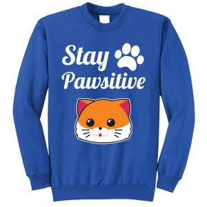 Stay Pawsitive Funny Cat Lover Motivational Gift Sweatshirt