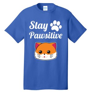 Stay Pawsitive Funny Cat Lover Motivational Gift Tall T-Shirt