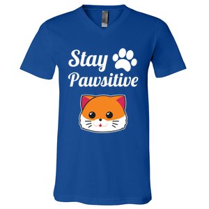 Stay Pawsitive Funny Cat Lover Motivational Gift V-Neck T-Shirt