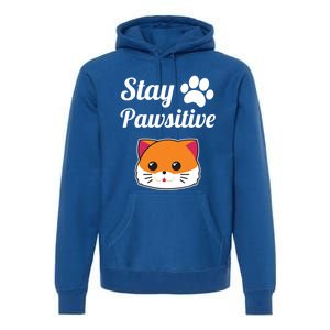 Stay Pawsitive Funny Cat Lover Motivational Gift Premium Hoodie