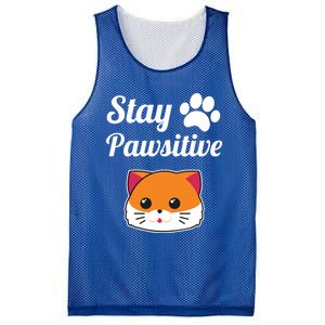 Stay Pawsitive Funny Cat Lover Motivational Gift Mesh Reversible Basketball Jersey Tank