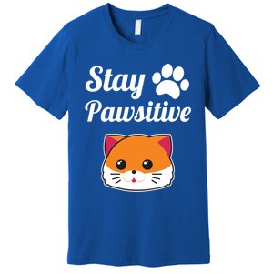 Stay Pawsitive Funny Cat Lover Motivational Gift Premium T-Shirt