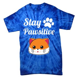 Stay Pawsitive Funny Cat Lover Motivational Gift Tie-Dye T-Shirt