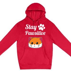 Stay Pawsitive Funny Cat Lover Motivational Gift Premium Pullover Hoodie