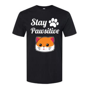 Stay Pawsitive Funny Cat Lover Motivational Gift Softstyle CVC T-Shirt