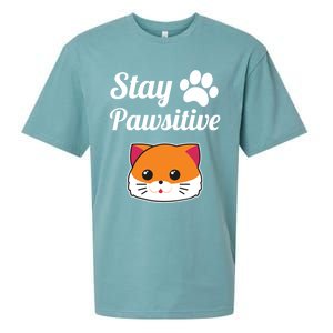 Stay Pawsitive Funny Cat Lover Motivational Gift Sueded Cloud Jersey T-Shirt