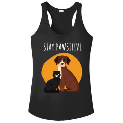 Stay Pawsitive Funny Cats And Dogs Gift Ladies PosiCharge Competitor Racerback Tank