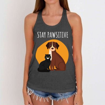 Stay Pawsitive Funny Cats And Dogs Gift Women's Knotted Racerback Tank