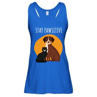 Stay Pawsitive Funny Cats And Dogs Gift Ladies Essential Flowy Tank