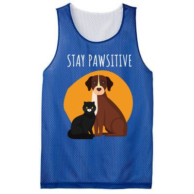 Stay Pawsitive Funny Cats And Dogs Gift Mesh Reversible Basketball Jersey Tank