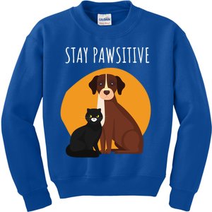 Stay Pawsitive Funny Cats And Dogs Gift Kids Sweatshirt